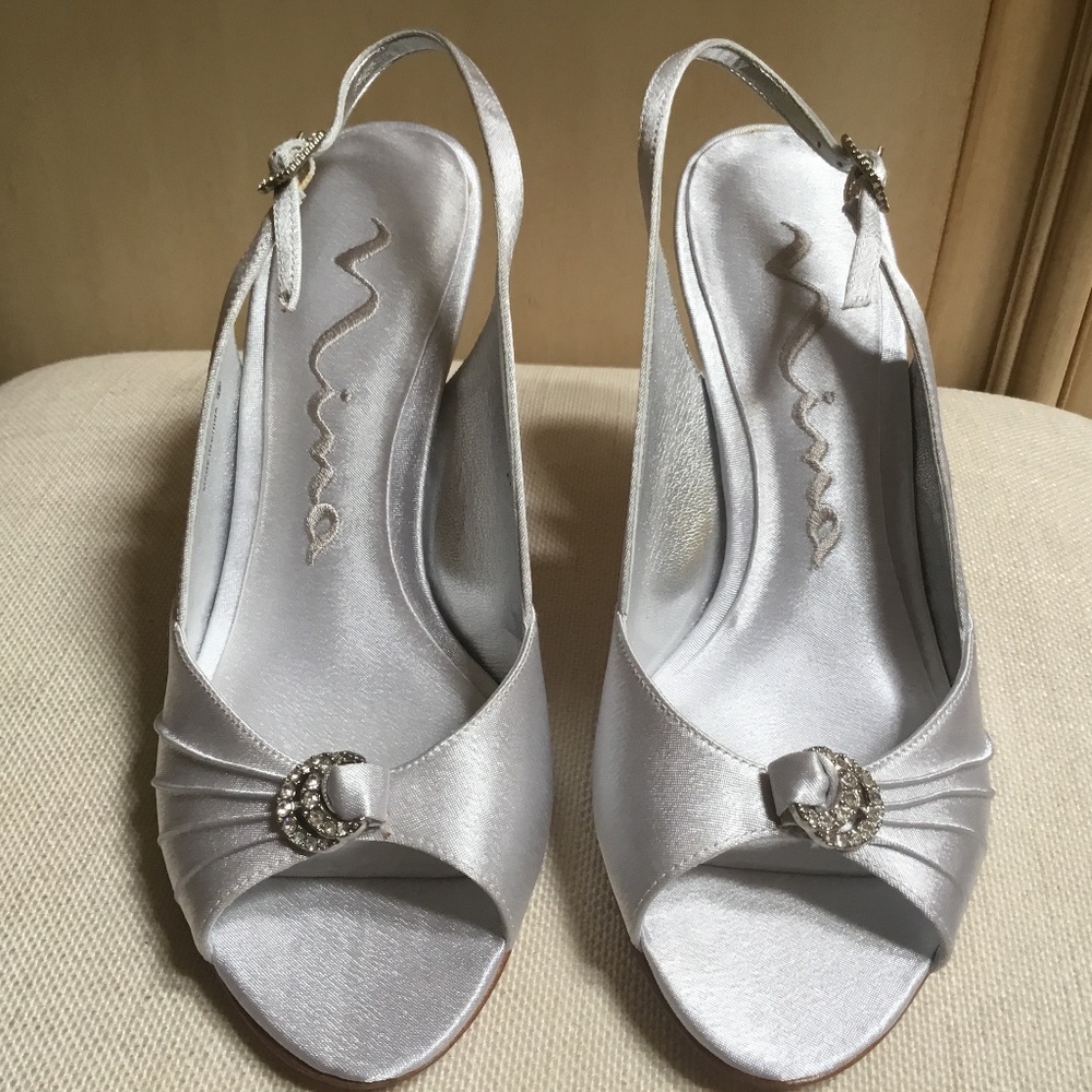 Nina Silver Satin Heels